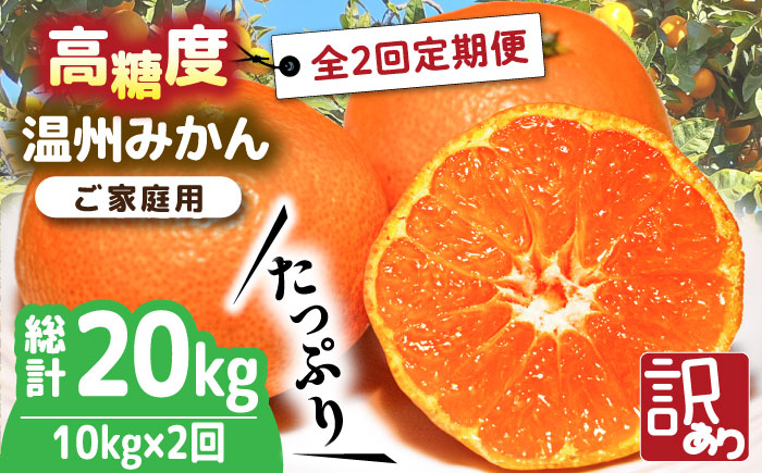 【2025年12月～発送】【大満足！ 2回 定期便 】高糖度 温州みかん約10kg（傷もの）計約20kg / 果物 くだもの 果物定期便 フルーツ ふるーつ フルーツ定期便 旬 家庭用 10kg / 南島原市 / 南島原果物屋 [SCV016]