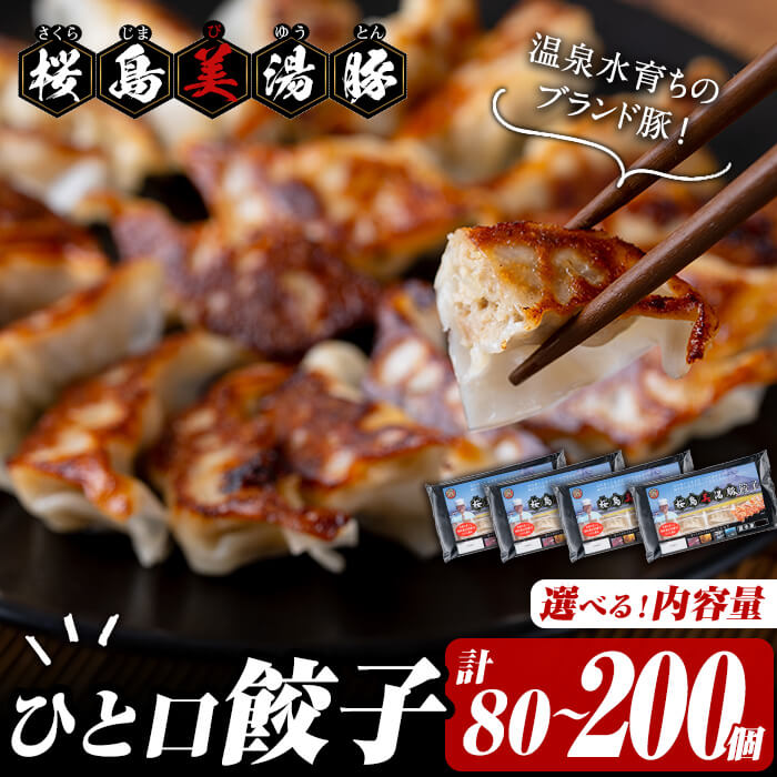 【ふるさと納税】【期間限定！豚丼の具1P付！】【内容量が選べる！】＜1週間以内に発送！＞鹿児島県産桜島美湯豚 ひと口餃子＜計80個～200個＞ 餃子 ぎょうざ ギョーザ 一口餃子 惣菜 おかず お弁当 簡単 豚肉 肉 美湯豚 国産 鹿児島県産 冷凍 小分け【大隅ミート産業】