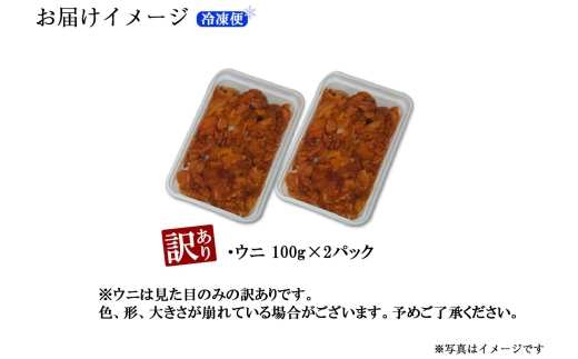 1259.訳あり うに チリ産 冷凍 200g ワケあり ウニ 雲丹 不揃い B級品 うに わけ あり 海鮮 4人前 丼 刺身 自宅用 送料無料 北海道 弟子屈町