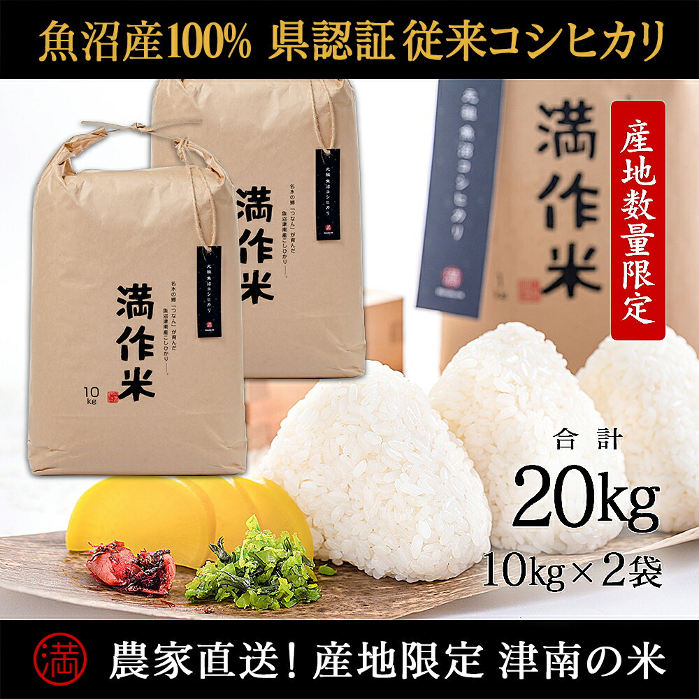 【ふるさと納税】 米 20kg ( 10kg × 2袋 ) 令和7年産 新米 魚沼産 コシヒカリ 県認証米 満作米 選べる配送回数 | ブランド米 こしひかり お米 おこめ こめ コメ 白米 精米 おすすめ ギフト 新潟県 津南町