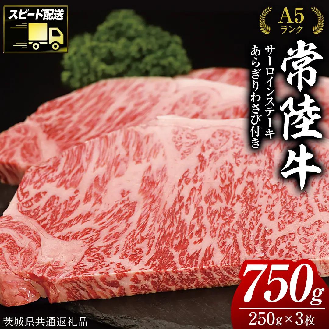 【 スピード発送 】 【常陸牛 】 A5 等級 サーロイン ステーキ 250g × 3枚（ 合計 750g ） あらぎり わさび 1本付 ( 茨城県共通返礼品 ) 