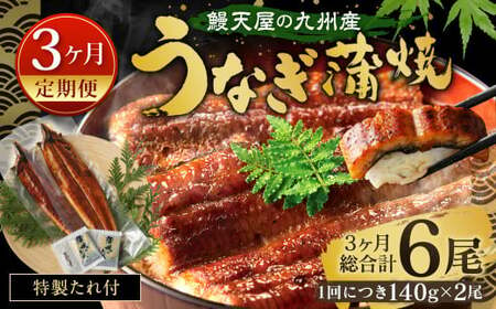 【3ヶ月定期便】鰻天屋の 九州産 うなぎ 蒲焼 約140g×2尾 セット