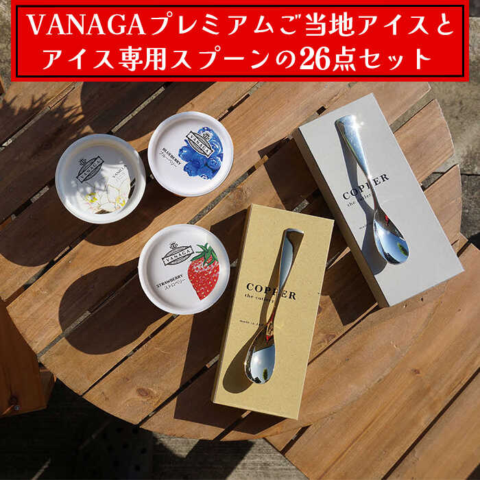 【ふるさと納税】VANAGAプレミアムご当地アイス24個とアイス専用スプーン（ゴールド1本・シルバー1本）の26点セット | アイスクリーム アイス 濃厚 バニラ デザート 島根県雲南市/やまざと.com[AICN003]