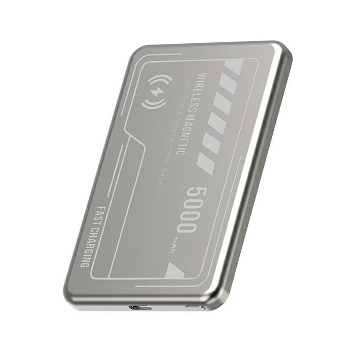 【MagSafe対応 iPhone16充電】モバイルバッテリー＜カーキ＞ ワイヤレス充電器5000mAh/19.25Wh