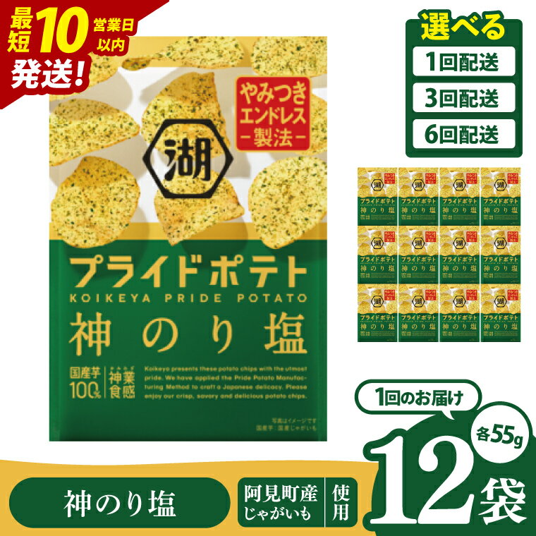【ふるさと納税】【選べる定期便回数】【10営業日以内に出荷】湖池屋 プライドポテト 神のり塩 55g×12個|お菓子 おかし おやつ スナック スナック菓子 菓子 ポテチ 大容量 おつまみ じゃがいも（93-151）