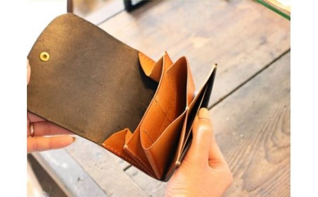 【OND WORK SHOP】イタリアンレザー 「かぶせのお財布」 牛革 本革 二つ折り コンパクト 手作り　【長野県 信濃町 ふるさと納税 】