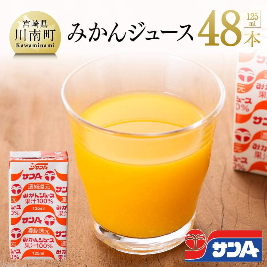 サンAみかんジュース100%　125ml紙パック×24本×2ケース ふるさと納税 飲料 ジュース みかん ミカン 温州みかん 紙パック 川南町 国内産 九州 宮崎県 送料無料