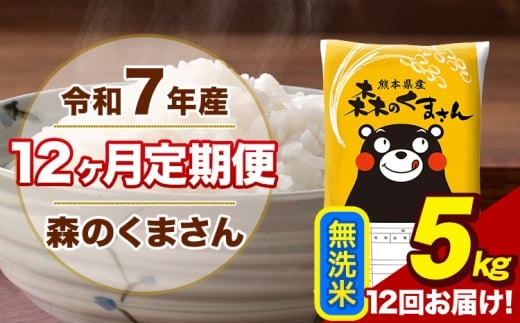 【12ヶ月定期便】令和7年産 森のくまさん 無洗米 5kg 5kg×1袋 計12回お届け 《お申込み翌月から出荷》 お米 こめ 熊本県産 ご飯 備蓄