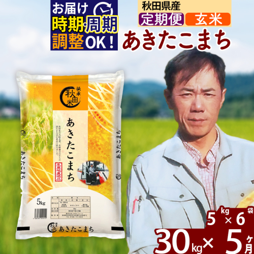 ※令和7年産※《定期便5ヶ月》秋田県産 あきたこまち 30kg【玄米】(5kg小分け袋) 2025年産 お届け周期調整可能 隔月に調整OK お米 みそらファーム [みそらファーム 秋田 お米 あきたこまち 米どころ 東北 北秋田市 秋田県産 冷めてもおいしい おにぎり おむすび お弁当 白米]