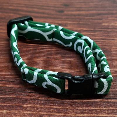 ふるさと納税 新温泉町 保護猫応援　手作り　猫の首輪　唐草模様　緑色　セーフティバックル