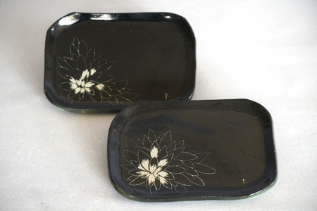 源太夫窯 和食器『角皿』2枚 [黒]｜食器 お皿 源太夫窯 げんだゆうがま 村山恵子 陶芸品 陶芸作品 陶芸 作家 作品 窯元 [0951]