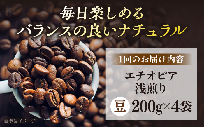 【全12回定期便】コーヒー豆 自家焙煎 浅煎り エチオピア 200g×4 TSUKIKOYA COFFEE ROASTER ツキコヤ【株式会社RUINS】 [AKAD009]