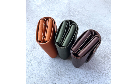 本革 三つ折りミニ財布 シボ入り栃木レザー ファッション小物 革小物 レザー小物 ウォレット コンパクト カード入れ 小銭入れ お札入れ  ダークブラウン