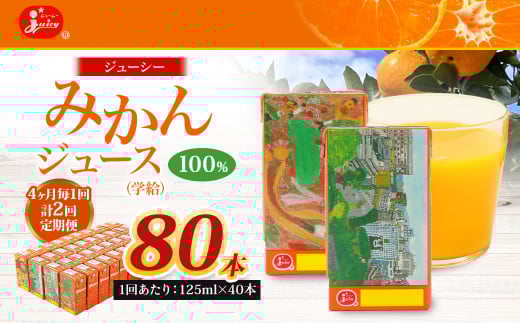 【4ヶ月毎2回定期便】 ジューシー みかんジュース 100％ （学給） 125ml×40本 みかん ミカン 蜜柑 ジュース オレンジジュース 飲料 紙パック 国産 熊本県