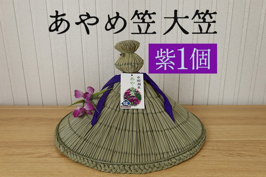 
            あやめ笠 大笠 紫 1個 手作り 九州熊本産い草使用 伝統工芸品 笠 帽子 風情ある和風雑貨 職人手作業 茨城県 潮来市 (A24-005)
          