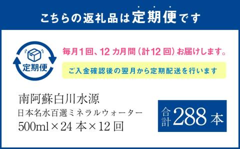 【12か月連続定期便】日本名水百選ミネラルウォーター「南阿蘇・白川水源」500ml×24本入1ケース×12ヵ月