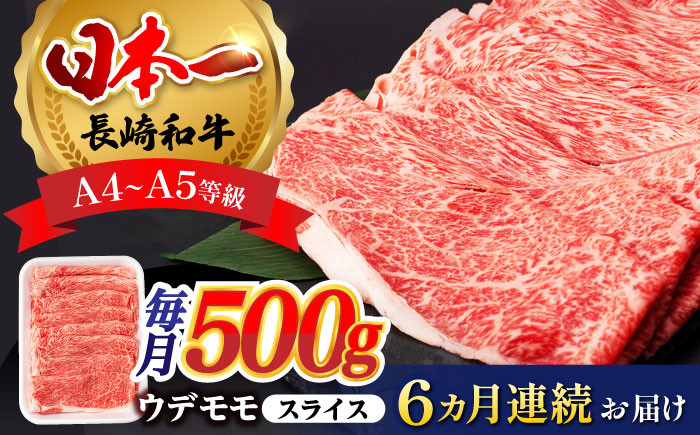 
【全6回定期便】 ウデ モモ スライス 500g 長崎和牛 A4 ～ A5ランク 【肉のふじた】 [AG06] 肉 牛肉 しゃぶしゃぶ すき焼き 長崎和牛 定期便
