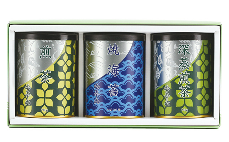 【ギフト包装対応】山本山海苔・銘茶詰合せ(焼海苔8切36枚、煎茶70g、深蒸煎茶70g)