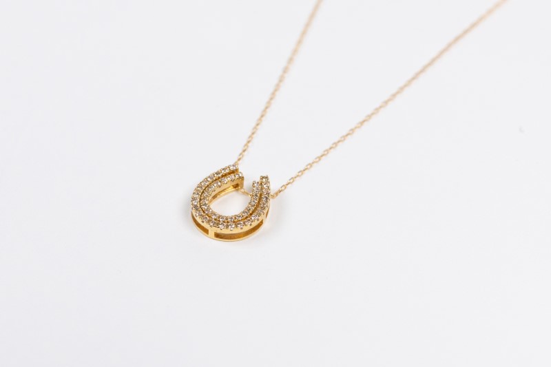 0.3ct K18YG 二連馬蹄ネックレス HY-1