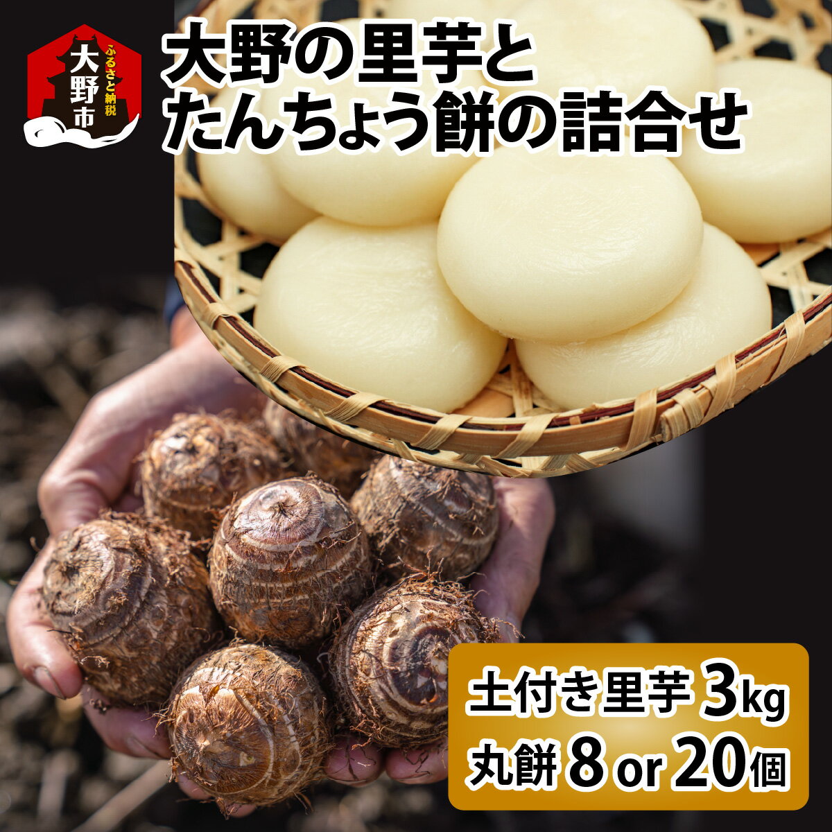 【ふるさと納税】【先行予約】大野の里芋とたんちょう餅の詰め合わせA（里芋3kg+丸餅8個入り1袋or×丸もち20個入り）【2025年11月30日より順次発送】[A-001069]