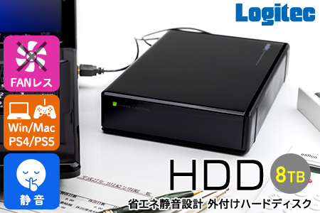 【109-03】ロジテック HDD 8TB USB3.1(Gen1) / USB3.0 国産 TV録画 省エネ静音 外付け ハードディスク【LHD-EN80U3WS】