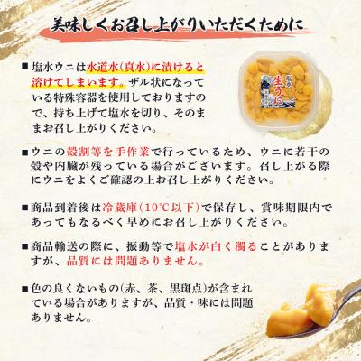 ふるさと納税 羽幌町 2026年先行受付!北海道産 塩水ウニ 100g 【6月上旬から8月中旬発送予定】【0211702】 |  | 02