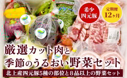 12ヶ月定期便 四元豚 厳選カット肉 & 季節のうるおい野菜 セット【 GIFTON 】お歳暮 お中元  ギフト プレゼント 母の日 父の日 誕生日 お祝い 卒業祝い 入学祝い バーベキュー BBQ 焼肉 ファミリー パーティー 子供会 肉 セット 野菜 セット 旬の野菜 季節の野菜 豚肉 カット肉 岩手県 北上市 ごえん 株式会社  R0018 レビューキャンペーン