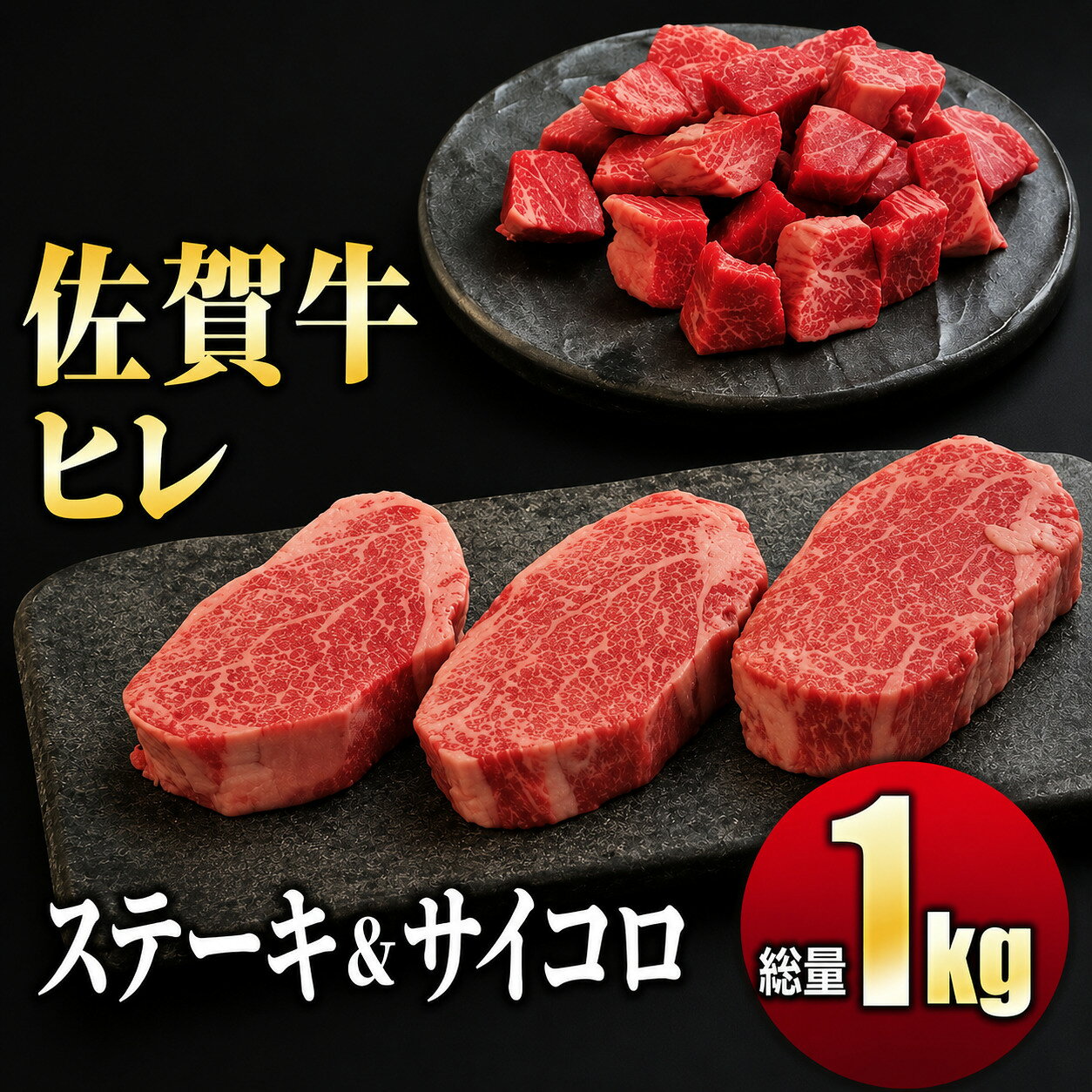 【ふるさと納税】希少部位 『佐賀牛ヒレ』セット 1kg (ステーキ600g サイコロステーキ400g)／ふるさと納税 佐賀 肉 お肉 牛肉 フィレ ヒレ ステーキ 贈答 プレゼント 国産 霜降り ギフト グルメ 国産牛 特産品 お祝い 贈り物 ステーキ肉 厚切り