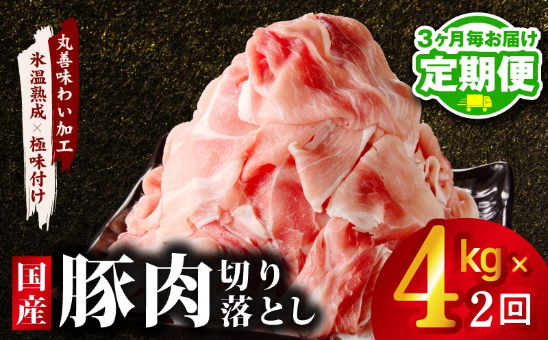 mrzZ069 【定期便】国産 豚肉 切り落とし 4kg×全2回【氷温熟成×極味付け 500g×8P ぶたにく 普段使い 野菜炒め 訳あり サイズ不揃い 2026年3月＆6月発送】