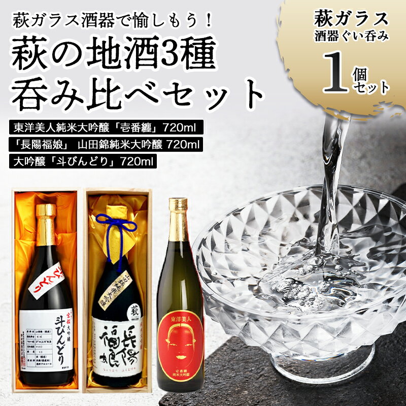 【ふるさと納税】萩ガラス酒器で愉しもう！／萩の地酒3種呑み比べセット