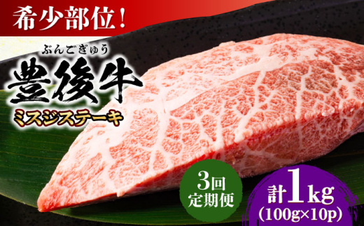 【全3回定期便】【厳選希少部位】おおいた豊後牛 ミスジステーキ 約1kg(100g×10P) 日田市 / 株式会社MEAT PLUS 牛肉 おおいた豊後牛 おおいた 豊後牛 黒毛和牛 ステーキ 国産  みすじ ミスジ ミスジステーキ 希少部位 希少 [AREI113]