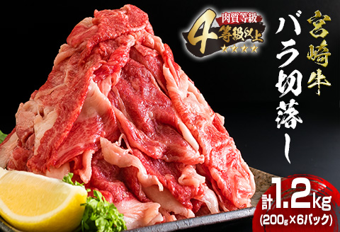 数量限定 宮崎牛 バラ 切り落とし 計1.2kg 肉 牛 牛肉 黒毛和牛 国産 食品 おかず すき焼き 焼肉 送料無料_CD44-23