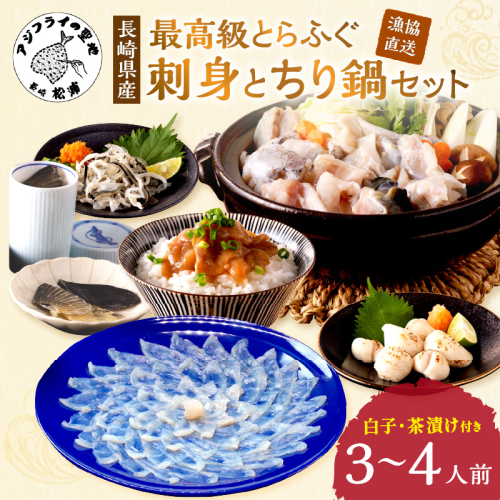 漁協直送！とらふぐ刺身とちり鍋セット3～4人前(白子、茶漬け付)【F7-001】
