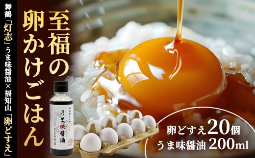卵どすえ 20個 + うま味醤油 200ml 福知山×舞鶴共通返礼品 | 京都丹波産 卵かけご飯 たまご 卵 鶏卵 卵どすえ 卵かけご飯 セット 生卵 玉子 醤油 旨味醤油 京都 福知山 舞鶴 京都北部 ご飯のお供