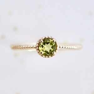 【ジュエリー】K10 イエローゴールド ペリドット 一粒石 シンプル リング 指輪 保証書付　NR-1838