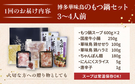 【全12回定期便】博多華味鳥 黒もつ鍋セット（醤油味）（3～4人前）《糸島》【トリゼンダイニング】 [AIB014] 人気 華味鳥 もつ鍋 もつなべ モツ 鍋セット はなみどり 博多 もつ鍋セット 黒