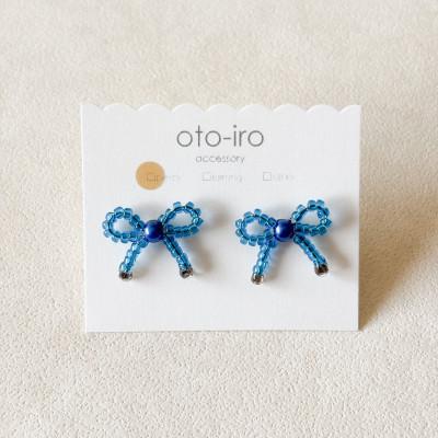 ふるさと納税 長岡京市 きゅっと結んだ小さなビーズリボンのピアス【mini ribbon/クリアブルー】