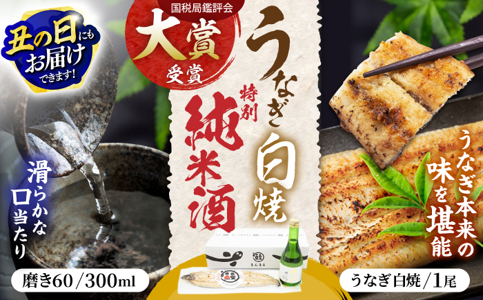 うなぎ白焼き1尾、特別純米酒「磨き60」300ml / うなぎ ウナギ 鰻 白焼き 白焼 日本酒 さけ / 諫早市 / 鰻と肴菜と日本酒の店　まんまる通販ショップ [AHCB003] 丑の日 土用丑の