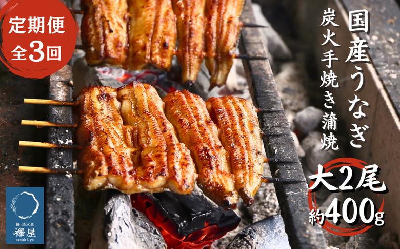 【3回定期便】襷屋 国産うなぎ 炭火蒲焼 大2尾 (約400g以上)セット A-AA-B16A