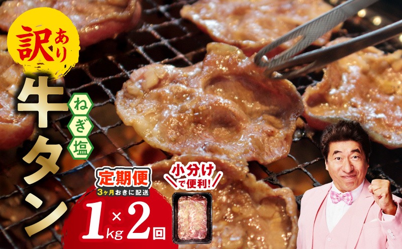 099Z625 【分けて届く定期便】ねぎ塩 牛たん（成型）合計 1kg 小分け 250g×4【牛タン 牛肉 焼肉用 薄切り 訳あり サイズ不揃い 全2回】
