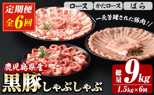 
                  【6か月定期便】鹿児島県産 恵味の黒豚 しゃぶしゃぶセット 計1.5kg (ロース 250g×2 ・かたロース 250g×2 ・ばら 250g×2 の しゃぶしゃぶ肉 ) を ６回 お届け ! （総量 約 9.0kg ） 冷凍 小分け 国産 鹿児島県産 黒豚 食べ比べ セット 大容量！【00-110-14-TK】
                