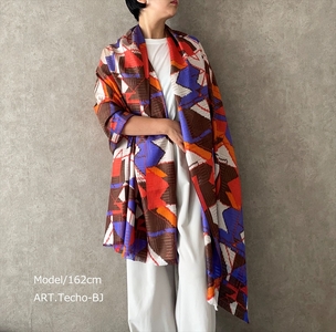 ◎海外要人向け贈呈品選出 足利銘仙(ほぐし織り)シルクストール ART.Techno-BJ【海外要人向け 贈呈品 羽織り 大判 シルク ストール 栃木県 足利市 】