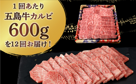 【全12回定期便】【幻の和牛！とろける肉汁がたまらない…！】五島牛 特選 カルビ 600g 焼肉 牛肉 牛 肉 お肉 国産 和牛 赤身【カミティバリュー】[RBP043]