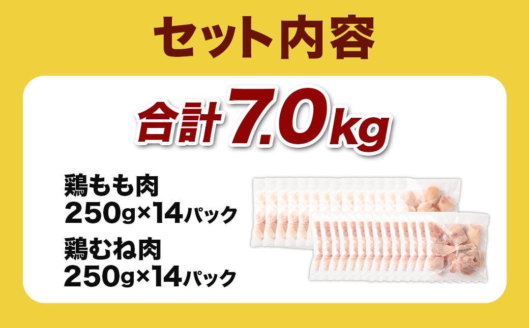 ＜鶏もも・むねセット 各250g×14パック 計7.0kg＞翌月末迄に順次出荷 【c1471_kf】 鶏肉 お肉 モモ肉 ムネ肉 小分けパック 冷凍