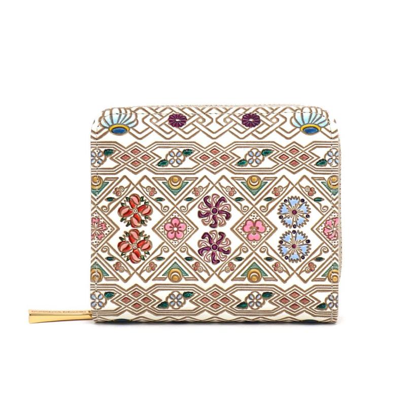 【ふるさと納税】【文庫屋大関】二つ折りファスナーミニ財布 花菱【皮革工芸品】財布 二つ折り 小物 お札 カード 小銭 コンパクト 牛革 手作り 日本製 墨田区 東京都　お届け：発送可能時期より順次配送