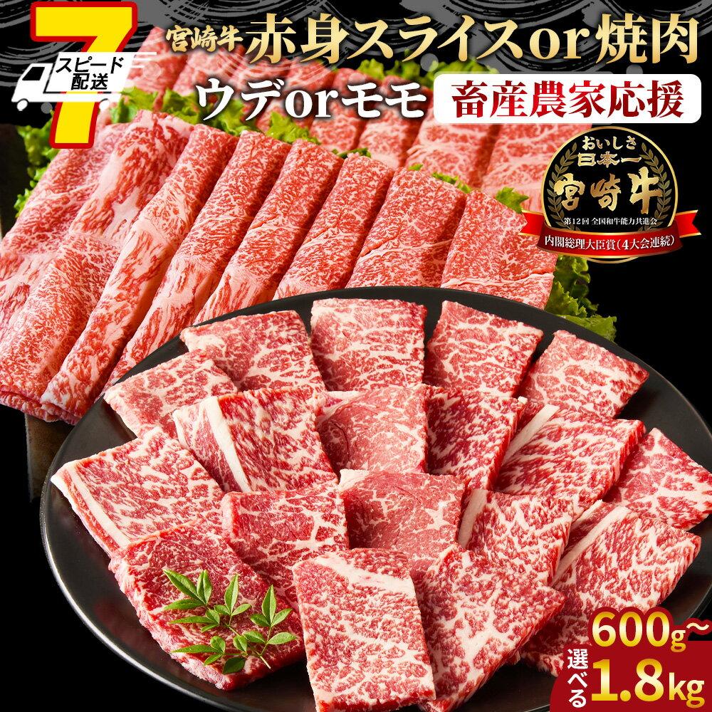【ふるさと納税】【レビューキャンペーン】【畜産農家応援】＜宮崎牛赤身焼肉orスライス(ウデorモモ)＞ご希望の出荷時期をお選びください 国産 黒毛和牛 牛肉 牛 精肉 焼肉 スライス ブランド牛 贈答品 ギフト 贈り物 化粧箱 すきやき しゃぶしゃぶ ミヤチク 宮崎県 【冷凍】
