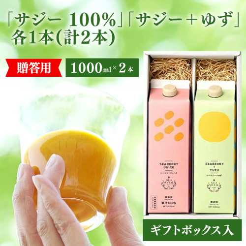 サジージュース 100%と+ゆず 1000ml×各1本セット（計2本）［ギフト用］ | サジージュース 定期便 サジー シーベリー 沙棘 グアマラル 健康ドリンク ドリンク ジュース 健康 美容 栄養 果汁 鉄分補給 栄養補給 健康食品 セット  贈答 贈り物 プレゼント ギフト 茨城県 古河市 送料無料 _DX13