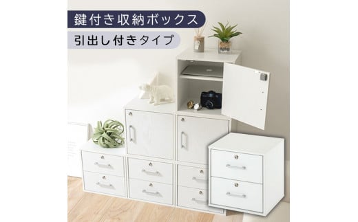 【完成品でお届け】鍵付き収納ボックス〔幅35cm・引出し付きタイプ〕（ホワイト）キューブボックス 扉付き 鍵付き カラーボックス 収納ボックス 引き出し a4 収納 おしゃれ 木製 ボックス 棚 扉付き収納ボックス レコード cd dvd 書類 本棚 引き出しラック 約 幅35cm キューブラック 本 漫画 ラック LKANET300208-3-WH