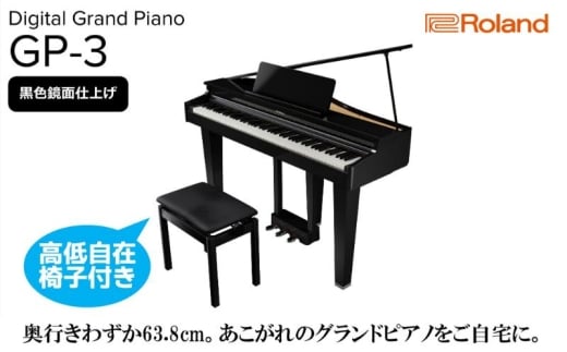 【Roland】電子コンパクトグランドピアノGP-3/黒色鏡面仕上げ 高低自在椅子付き 【設置作業付き】【配送不可：北海道/沖縄/離島】 静岡 浜松市 [№5360-1388]