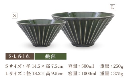 【美濃焼】[軽量食器] しのぎ反りどんぶり Sサイズ / Lサイズ ペア 4点セット 黒×緑【井澤コーポレーション】 器 どんぶり ラーメン うどん 丼 サラダボウル お茶漬け 鉢 小鉢 セット [T